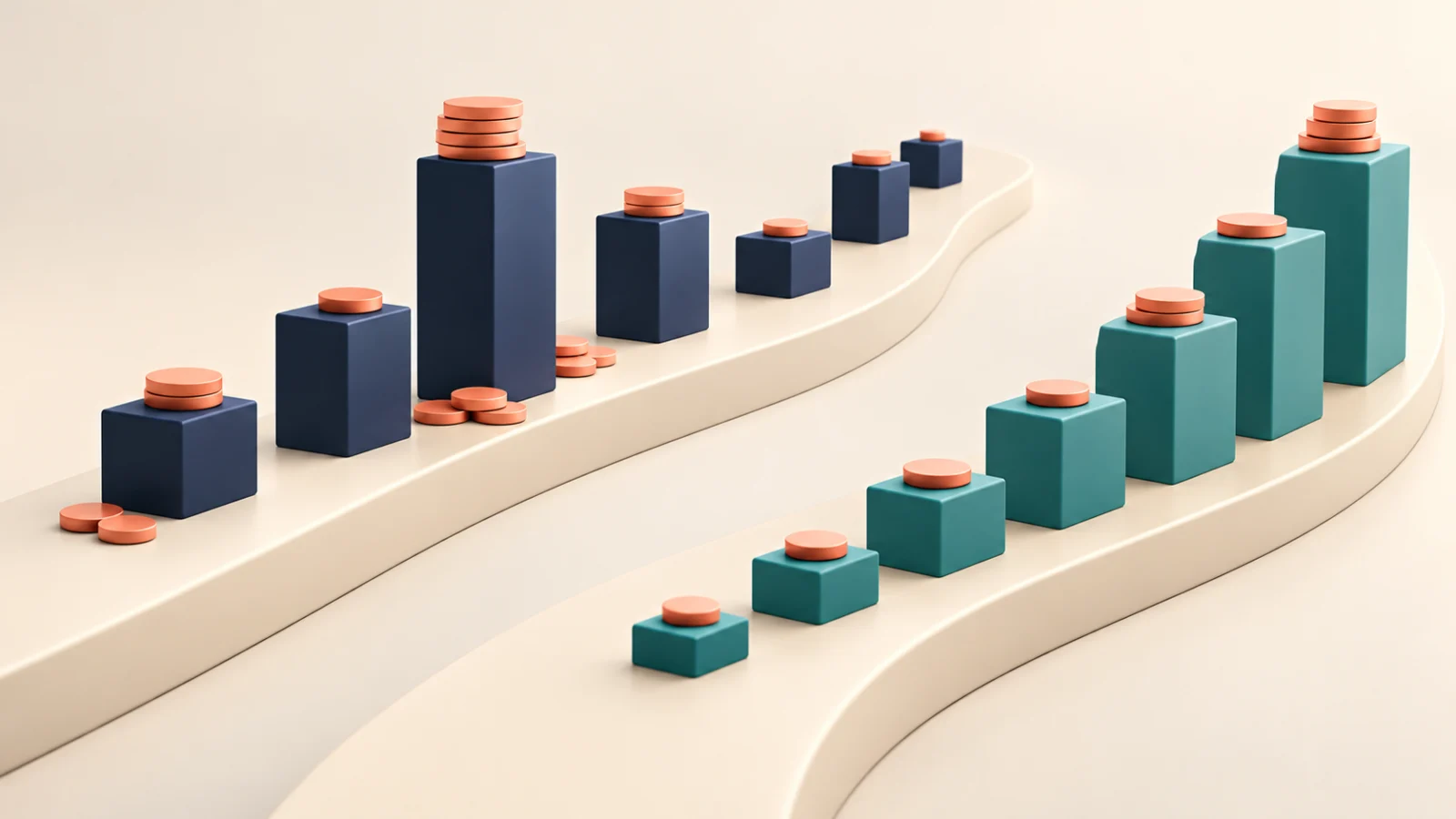 Two paths of balance blocks with payment tokens