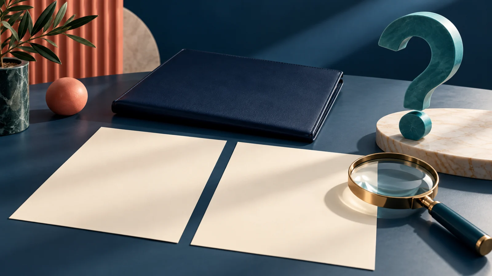 Agreement folder, blank pages and inspection lens